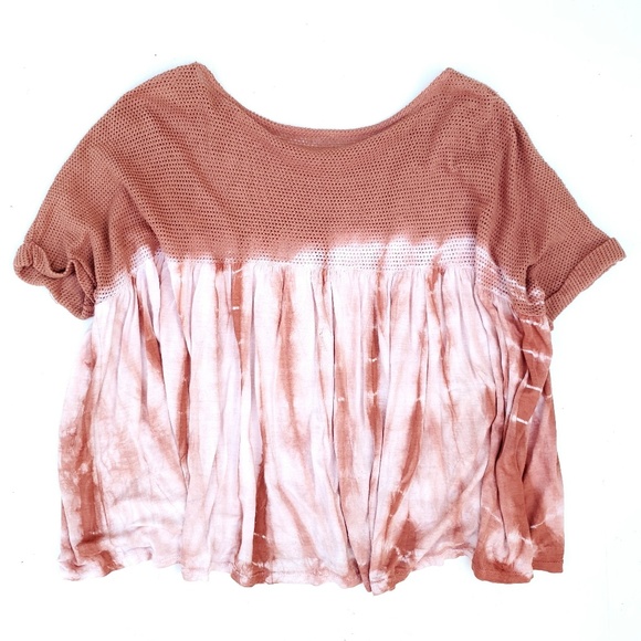 Mono B Orange White Dyed Mesh Detail Oversized Top - Picture 4 of 6